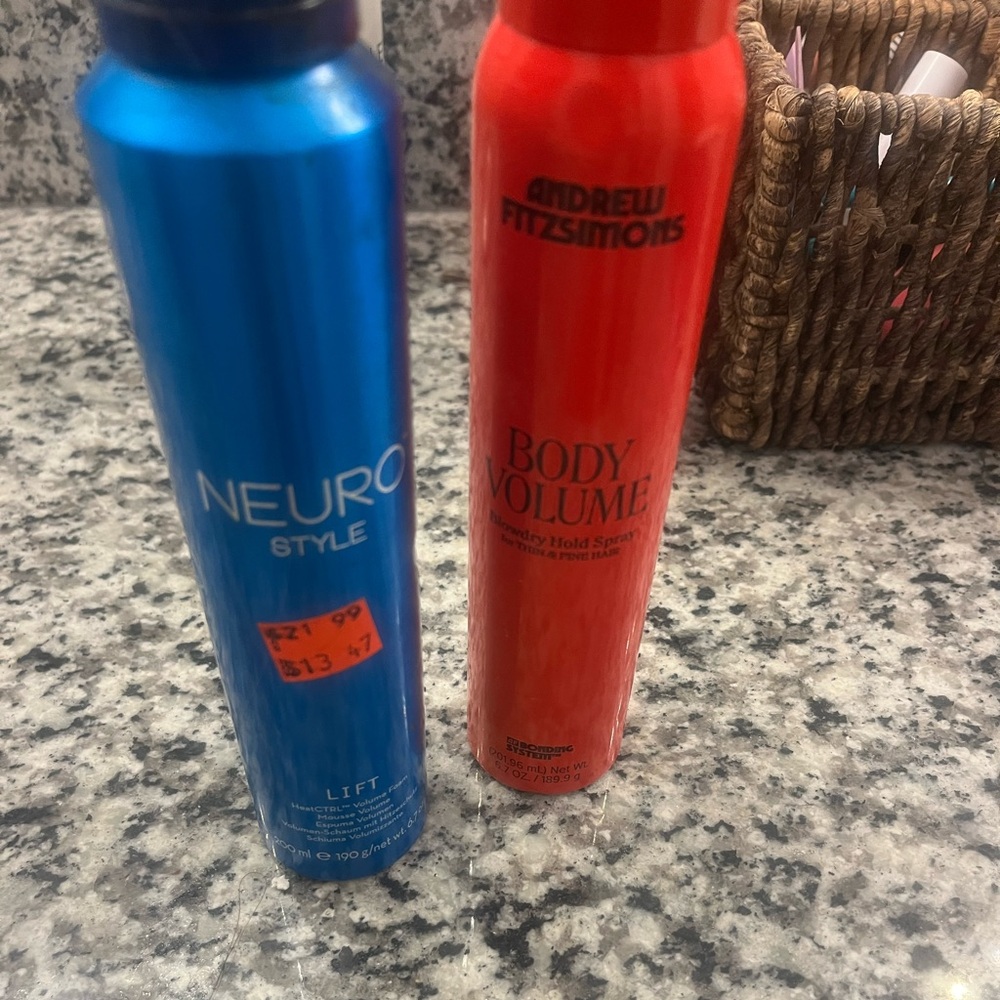 Neuro Style Lift Blue Hairspray & Andrew Fitzsimons Body Volume Red Spray